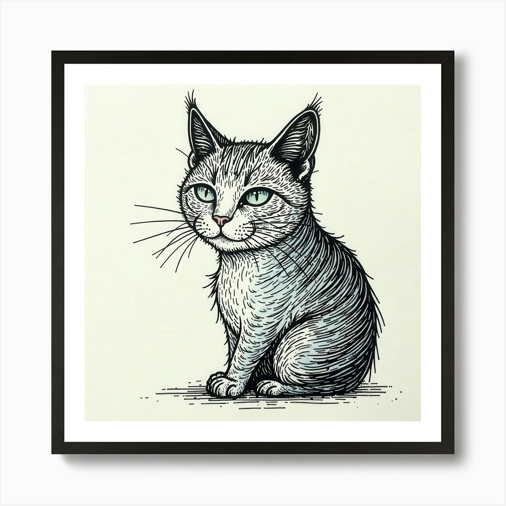 Drawing Of A Cat Art Print Framed Wall Art Poster Canvas Print Picture