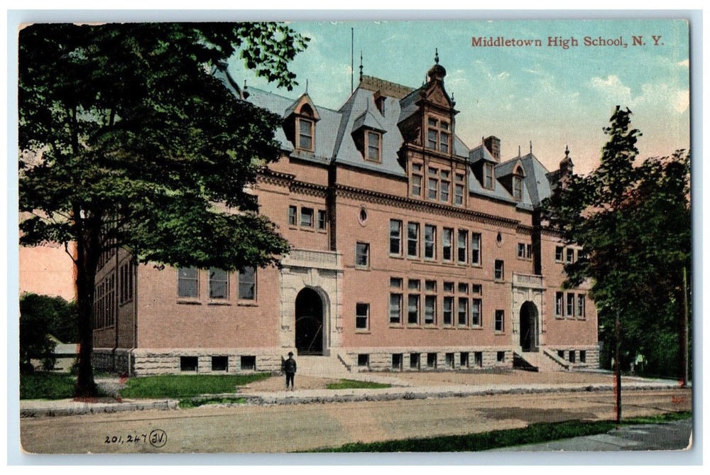 Middletown New York NY Postcard Middletown High School Exterior Building c1910