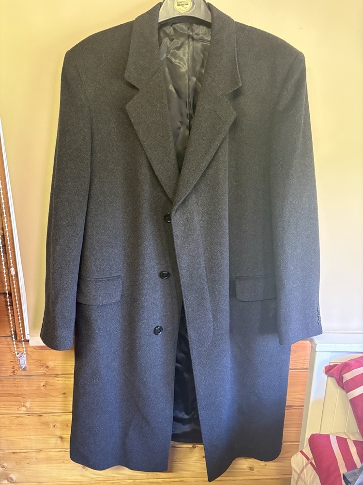 Men’s Pure Cashmere Overcoat Black Jacket Made In Italy Large Men