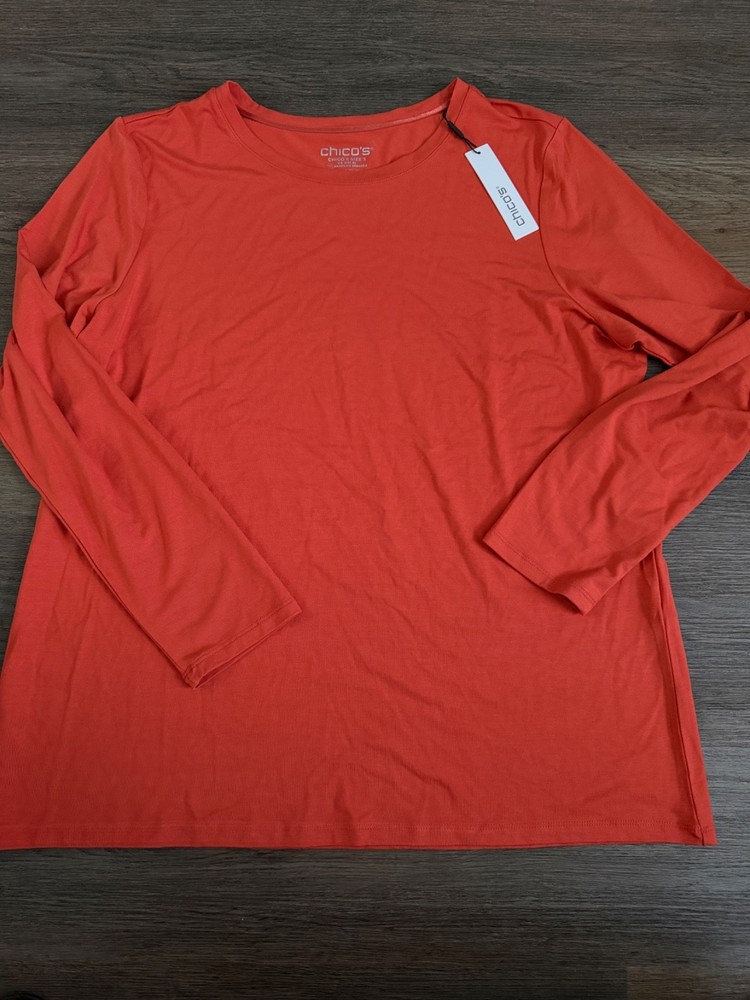 NWT Chico's orange longe sleeve top size 3 XL casual boat neck rayon 95% rayon