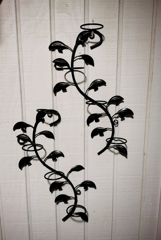 Set Of 2 Black Metal Vine Votive Candle Holders Vintage Wall Sconce Decor 16