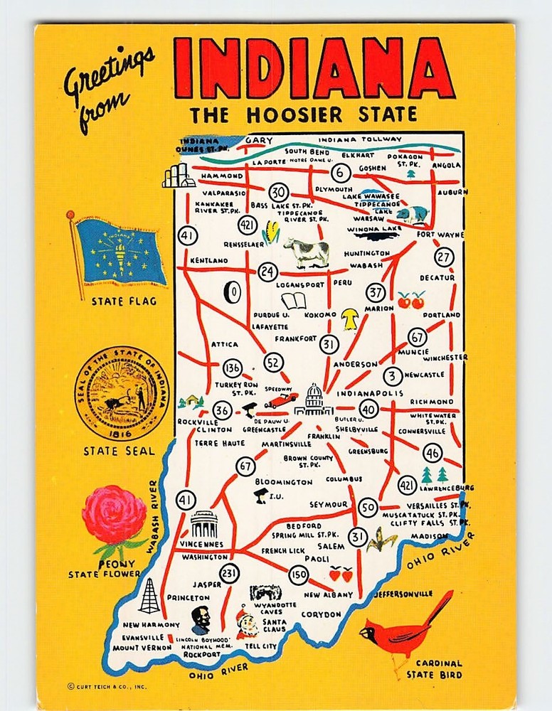 Postcard The Hoosier State Greetings from Indiana USA