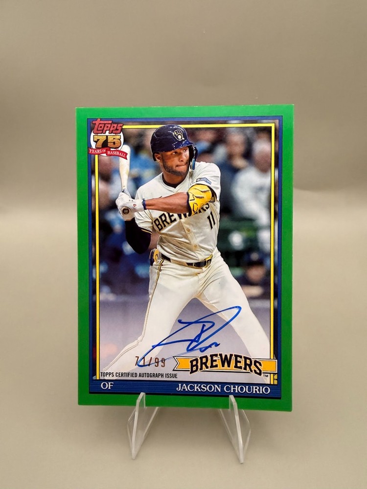 2026 Topps Series 1: 1991 TOPPS BASEBALL AUTO Jackson Chourio Green Foil /99