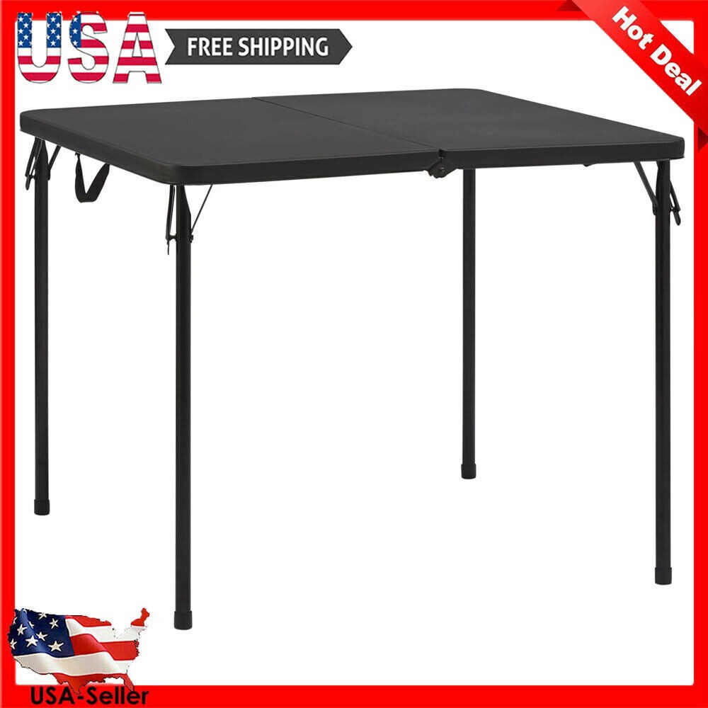 34-Inch Square Resin Foldable Half Table with Carry Handle for Indoor & Outdoor Use