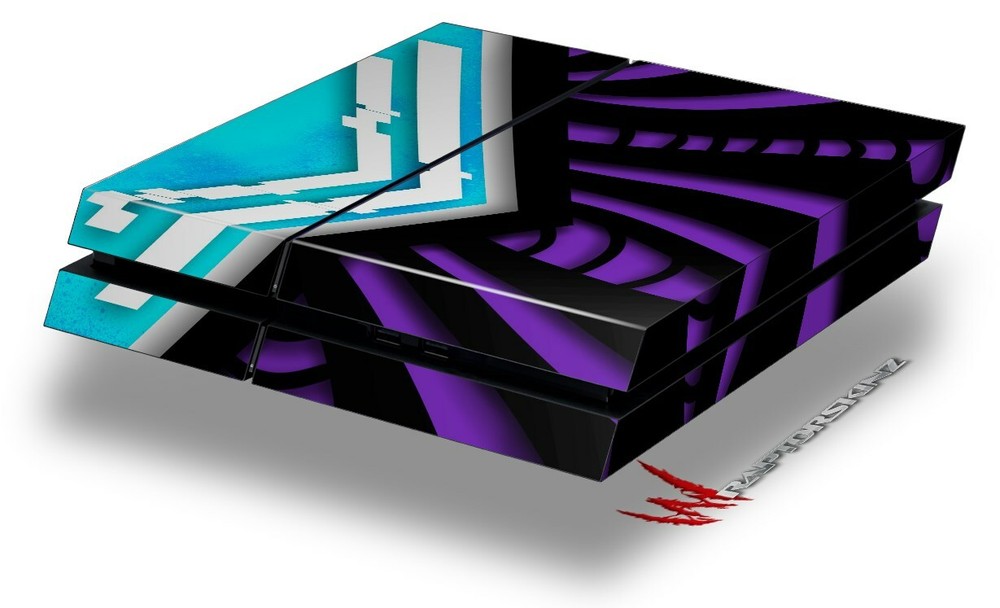 Skin for original PS4 Gaming Console Black Waves Neon Teal Purple