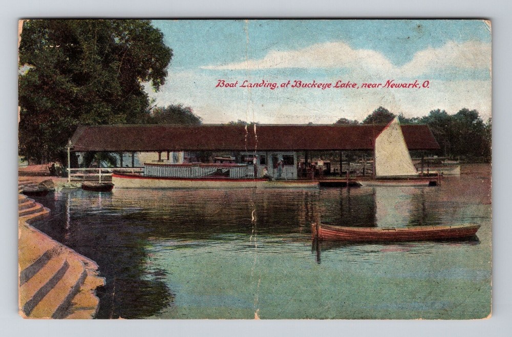 Newark OH-Ohio, Boat Landing at Buckeye Lake, Vintage Postcard
