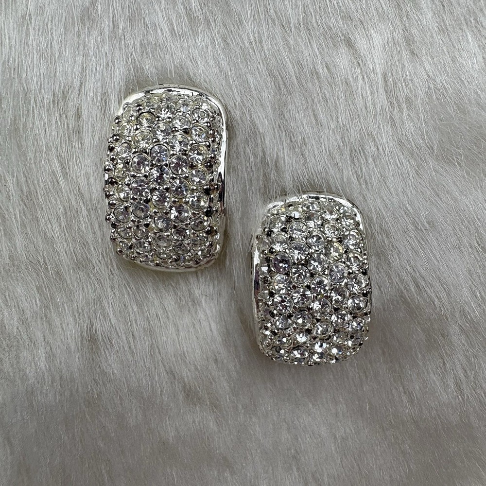 Vintage Roman Rhinestone Silver Earrings 90s Y2K Formal Pierced Earrings Glamour
