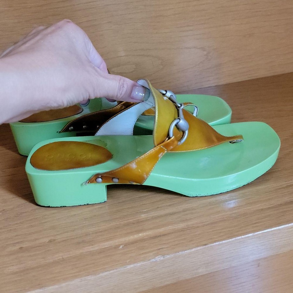Gucci Size 37 Green Women heel Pumps Mule Sandals Used Ag1110