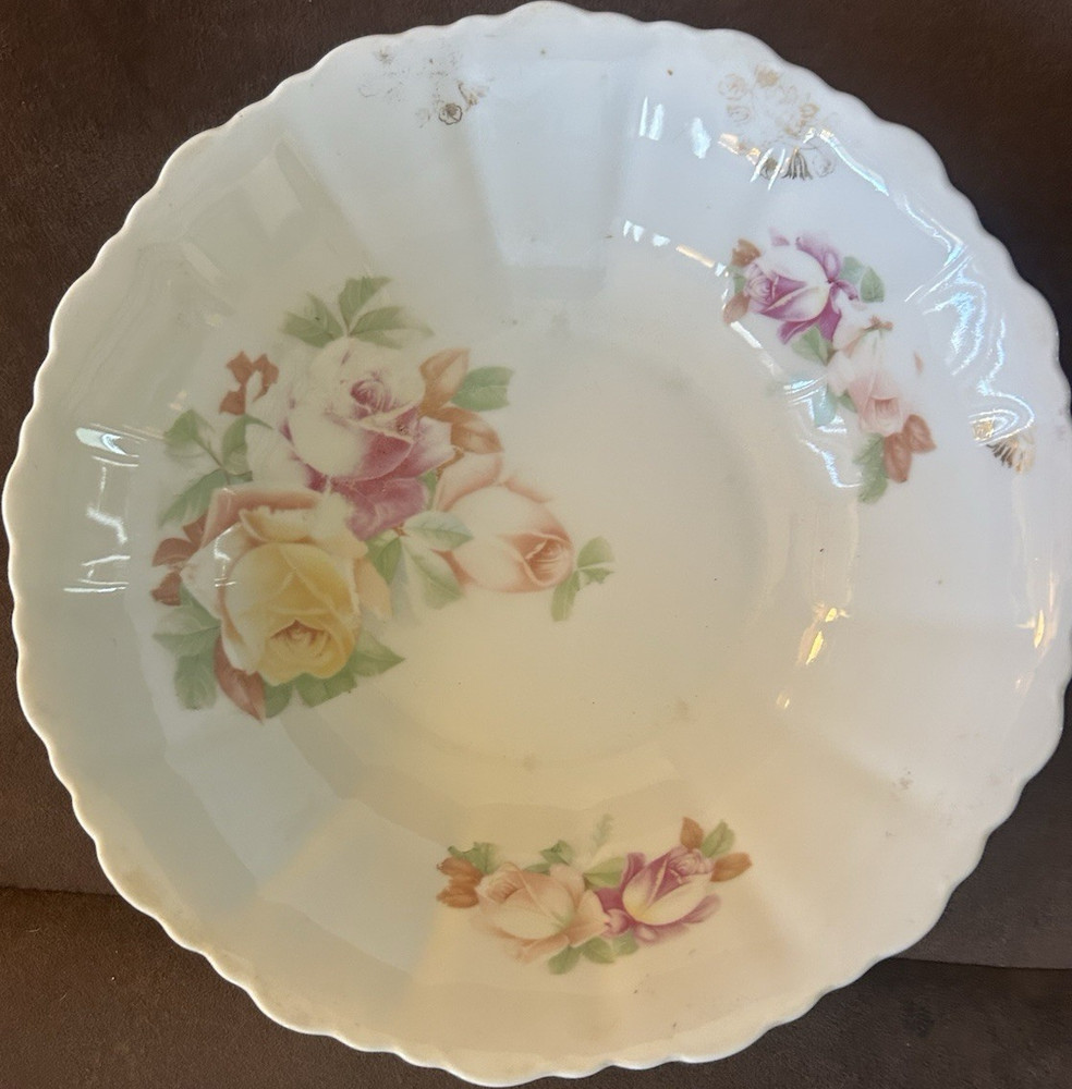 Germany Porcelain Floral Serving Bowl 10 in Round White Multicolor Glossy