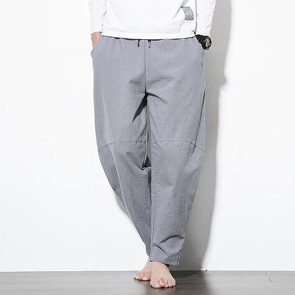 Mens Linen And Cotton Harem Tapered Pants With Belt And Pockets