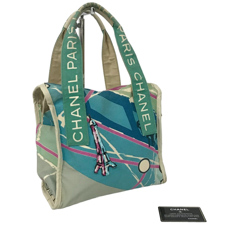 CHANEL A30833 Handbag Tote Bag Blue Cruise Line Eiffel Tower Paris Map Sequin Us