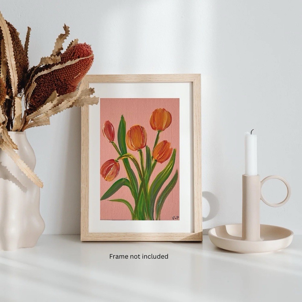 Spring Tulips Floral Impressionist Art Acrylic 5x7” Canvas Panel VLP Original