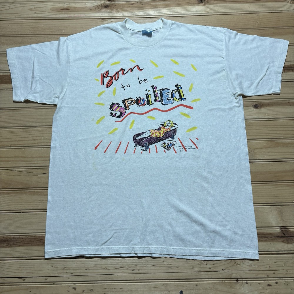 Vintage 80s Born To Be Spoiled Shoebox Greetings Comic Shirt Size XL