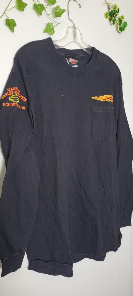 Vintage Harley Davidson Adult's Large Embroidered Logo Black Long Sleeve Shirt