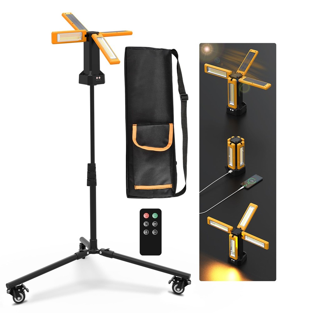 13200mAh Rechargeable Solar Work Light IP64 Waterproof with Folding Stand and...