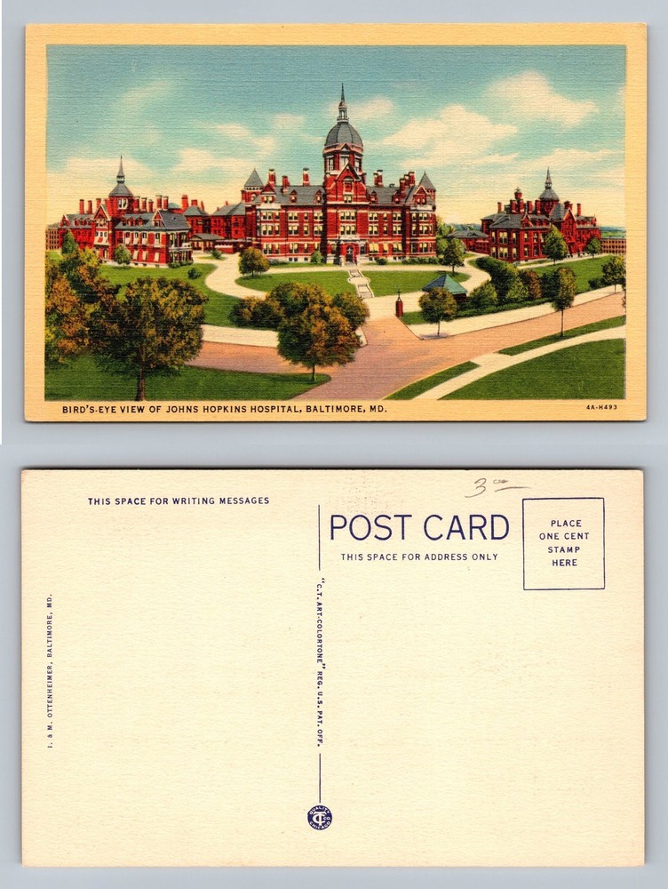Baltimore, MD-Maryland, Johns Hopkins Bird’s-Eye View PC Vintage Postcard