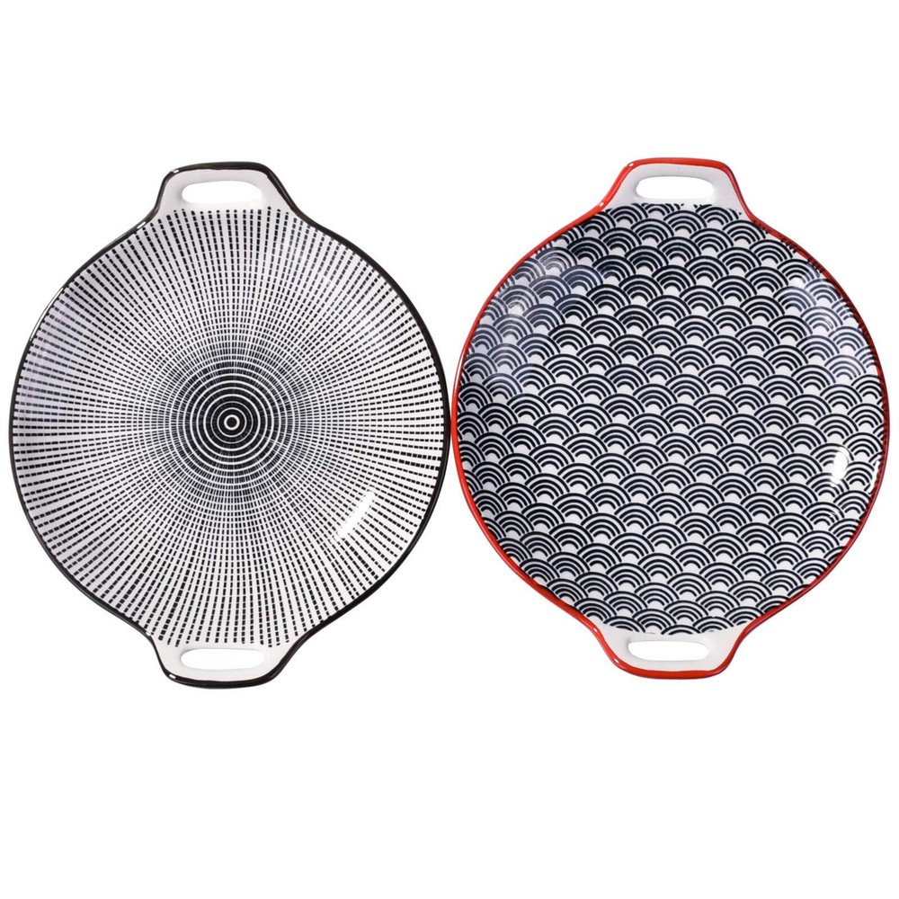 Set of 2 Large Japanese Porcelain Dinner Plates with Ears for Authentic Dining