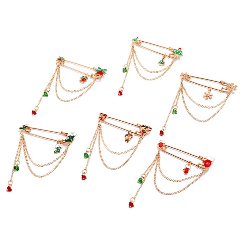 Christmas Brooch Tassel Chain Snowflake Jewelry Crystal Lapel Pin Xmas Breastpin