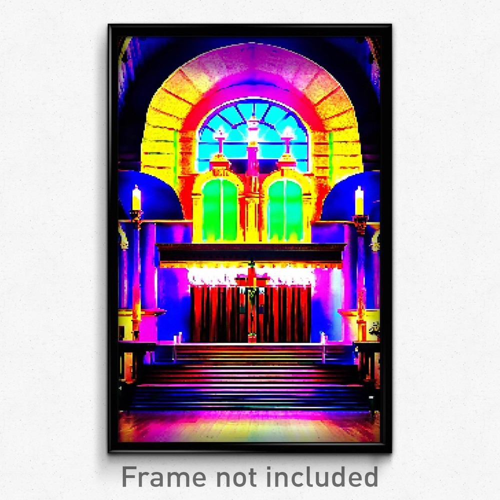 Pixel Art Poster - Zany Synagogue (8 Bit Psychedelic Trippy Video Game Print)