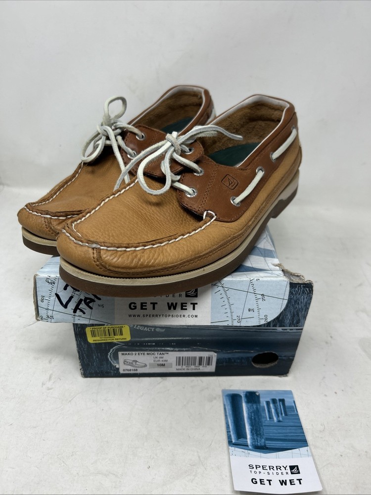 Sperry Mens Mako 2-Eye Boat Shoes US 10 EU 43 Moc Tan Leather