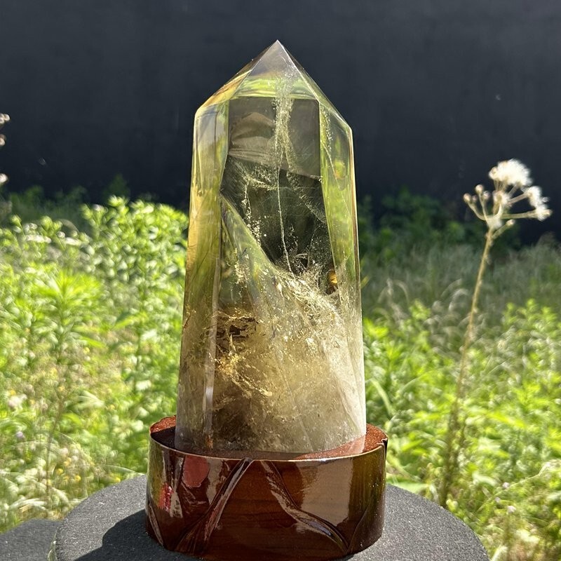 6.16LB Natural Smoky Citrine Quartz Obelisk Wand with Stand Healing Crystal WA172