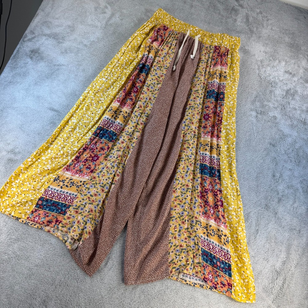 GiGiO Skirt Womens M Boho Patchwork Floral Maxi Yellow Festival