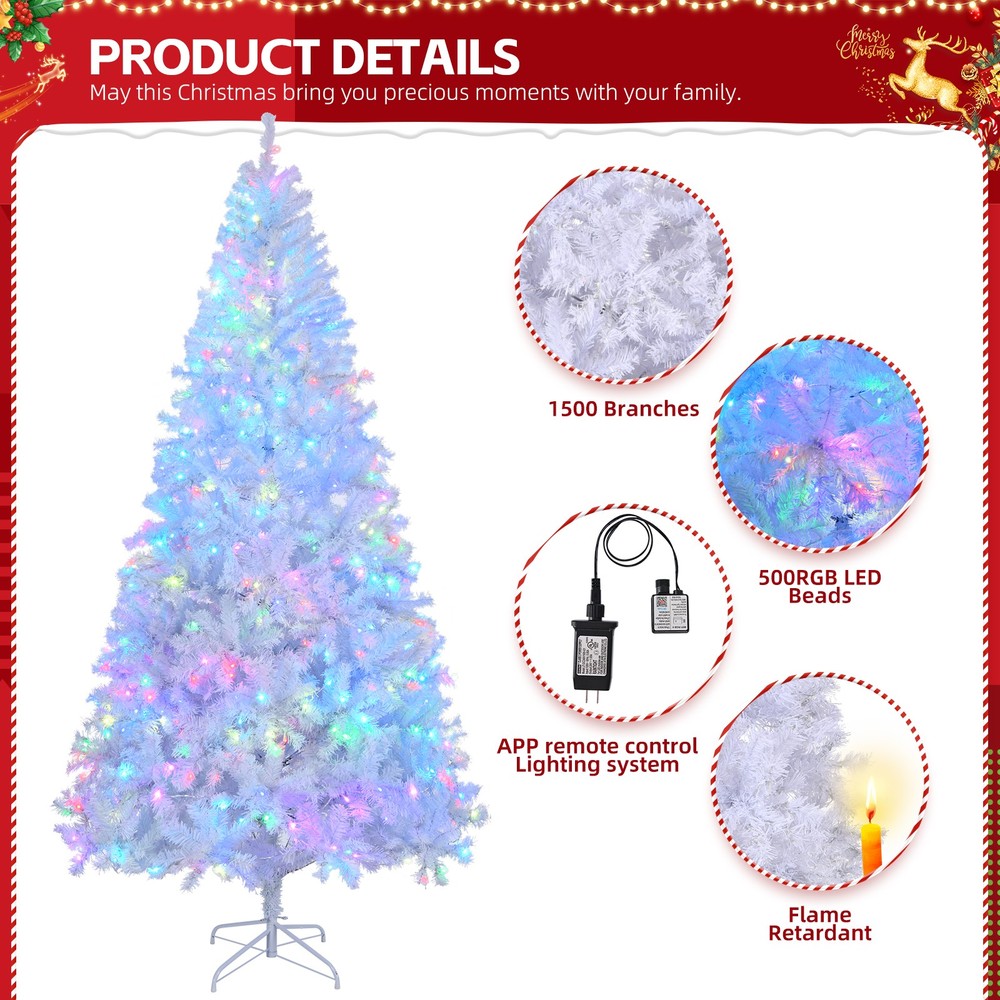 Christmas Trees 8FT Artificial Pre-lit Colorful Lights 1500 Tips Holiday Xmas