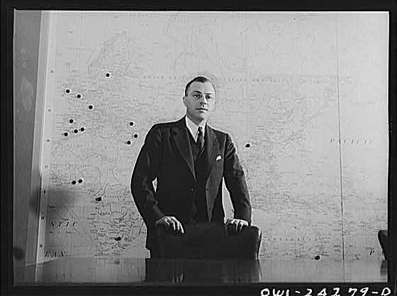 Milton Eisenhower 1940s OWI Office of War Information Portrait Map Background