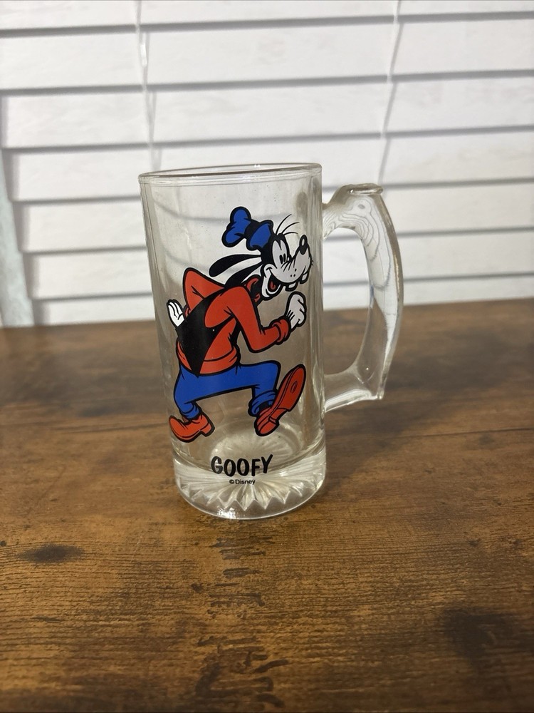 Vintage Goofy Beer Glass Mug Handle Cup Walt Disney Collectible Cartoon 5.5”