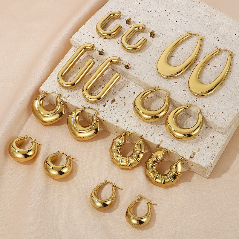 European and American titanium steel U-plated stainless steel hollow earrings
