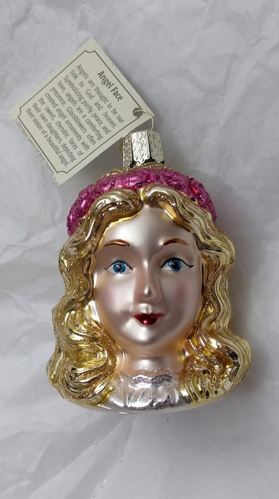 BEAUTIFUL! ANGEL FACE DELUXE GLASS CHRISTMAS ORNAMENT by OLD WORLD CHRISTMAS NEW