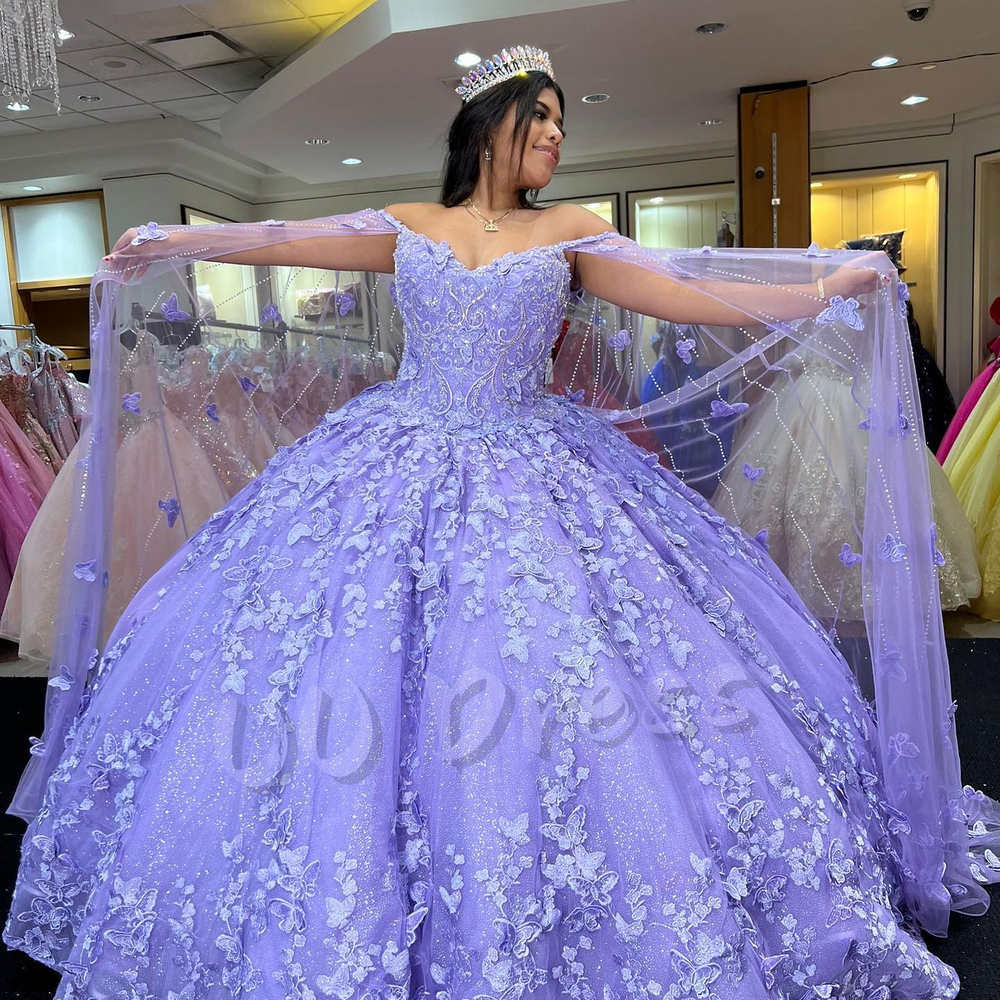 Quinceanera Dresses with Cape 3D Flowers Sweet 15 16 Birthday Party Ball Gowns