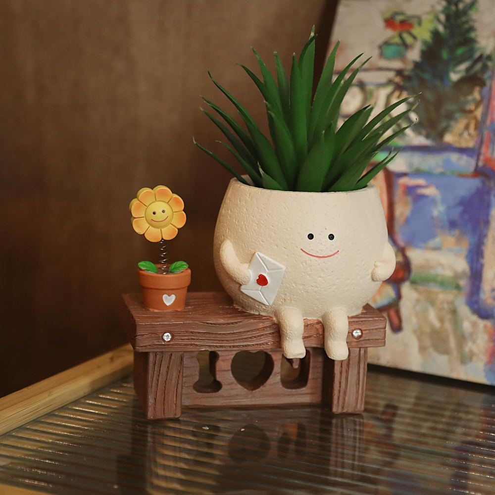 Cute Smiley Face Planter Pot Resin Unique Head Planters String of Pearls Plant