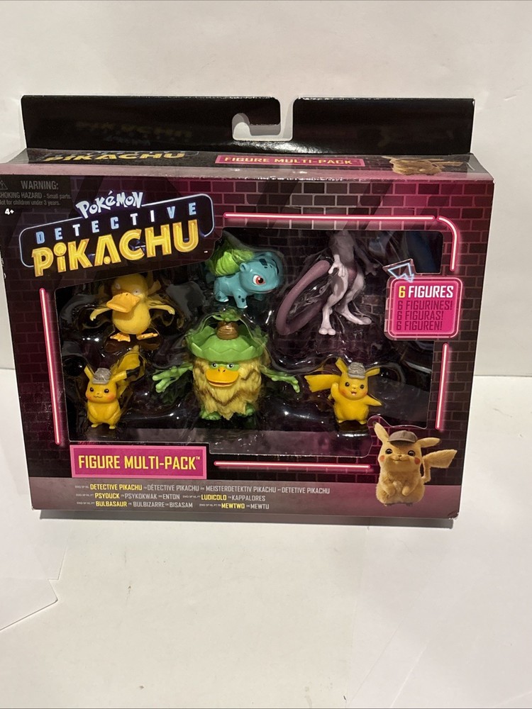 Detective Pikachu Multi Pack Figure Set Pikachu, Bulbasaur, Mewtwo, Psyduck NOS