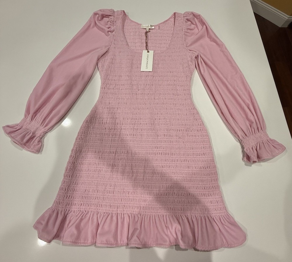 LoveShackFancy Pink Smocked Velvet Sleeve Dress - Size M - NWT  🎀