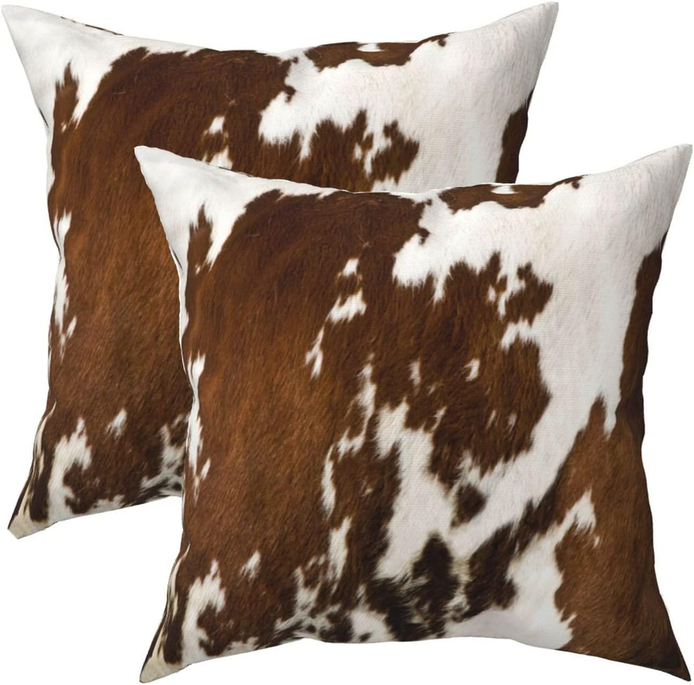 Western Cow Print Faux Fur Pillow Covers Set of 2 Brown Cowhide Decor