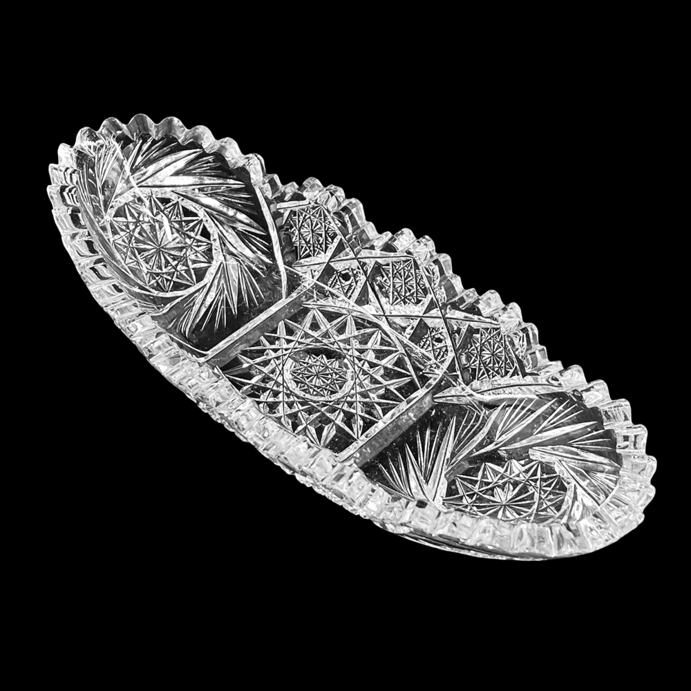 Antique ABP American Brilliant Cut Glass Pinwheel Star Relish Trinket Dish