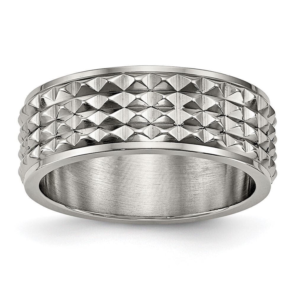 Titanium Polished 8mm Studded Band Ring Size 10 for Men 3.69gm