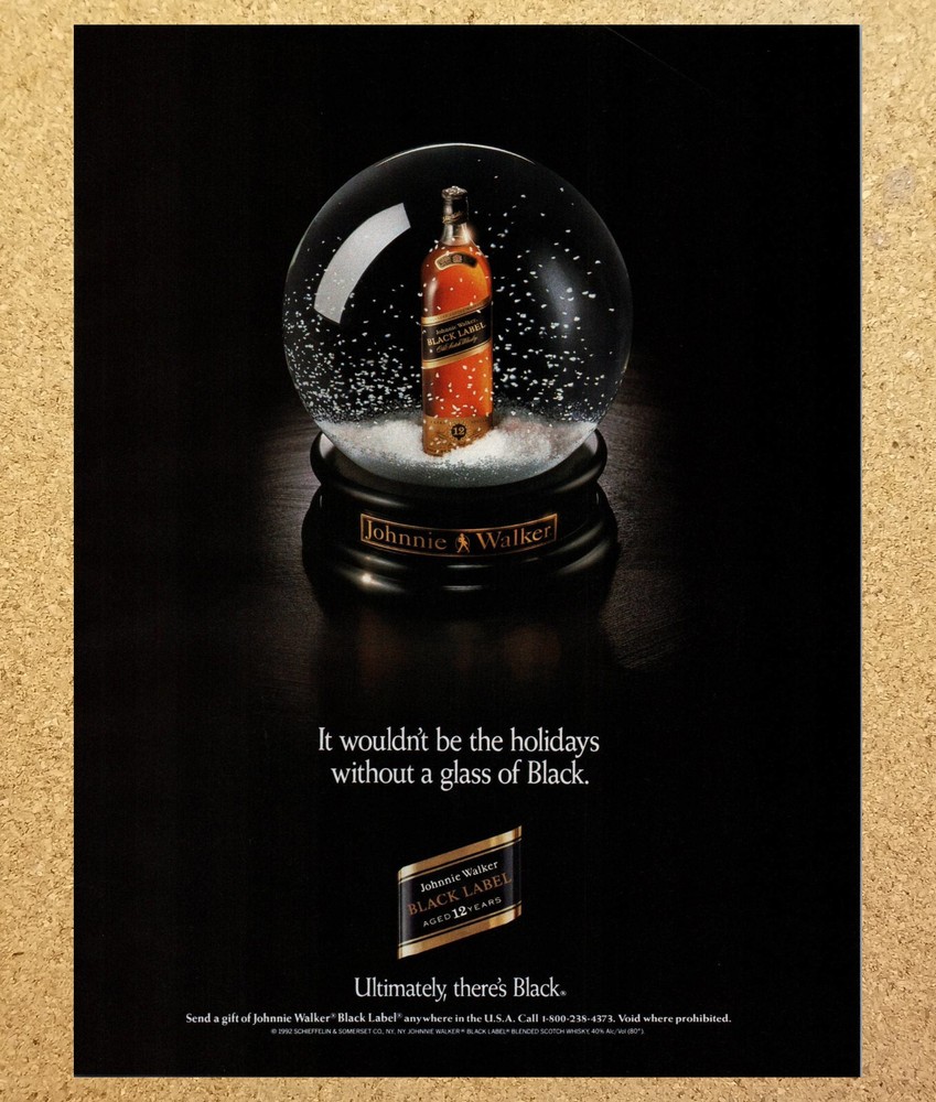 Johnnie Walker Black Label 12 Years Globe - Magazine Print Ads Ephemera Art 1993