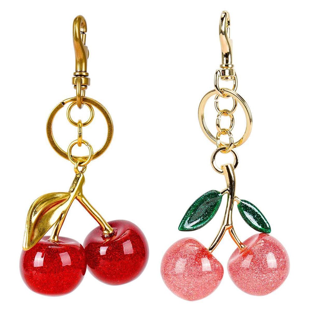 New Cherry Bag Purse Charm Keychain Glitter Resin Handbag Accessories Red Apple