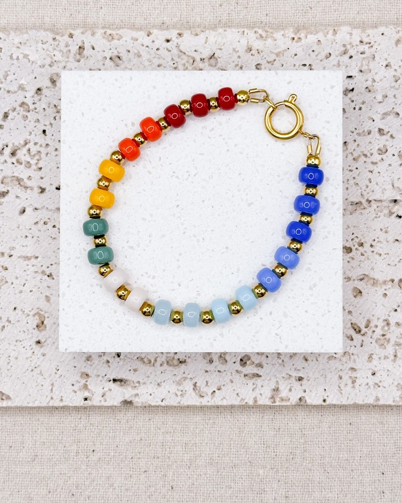 Bracelet Rainbow Beaded Handmade - Brand New Perfect Gift (Stainless Steel)