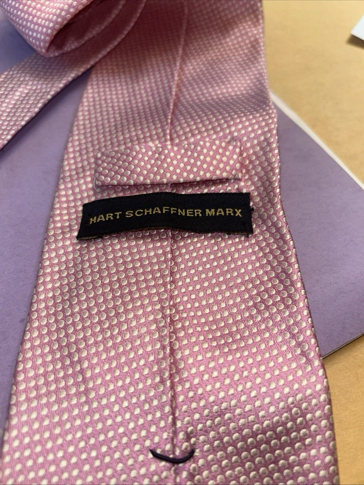 Hart Schaffner Marx Neck Tie Light Pink  Blue Polka Dot Square Silk Spring