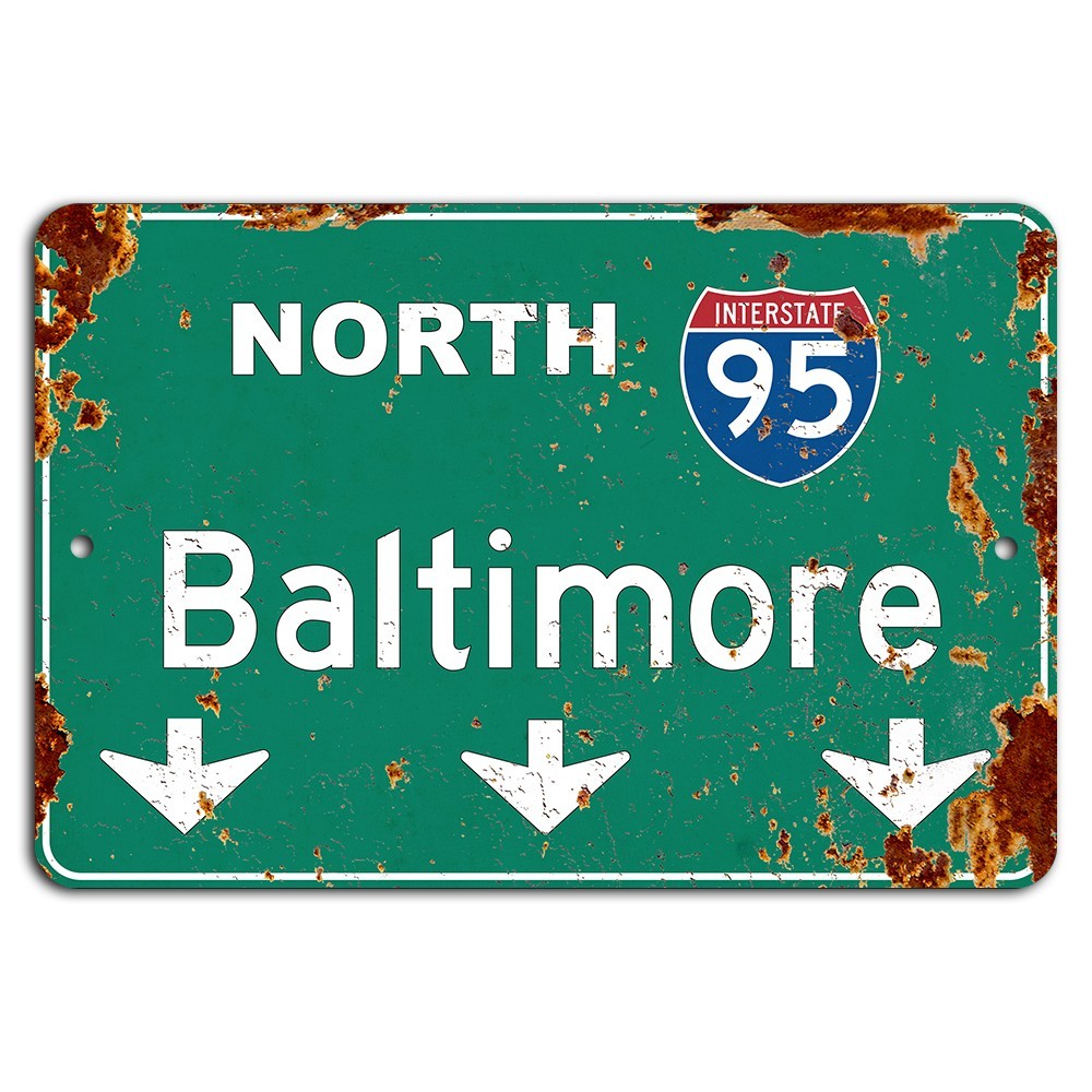 Rustic Baltimore Highway Sign: Vintage Interstate 95