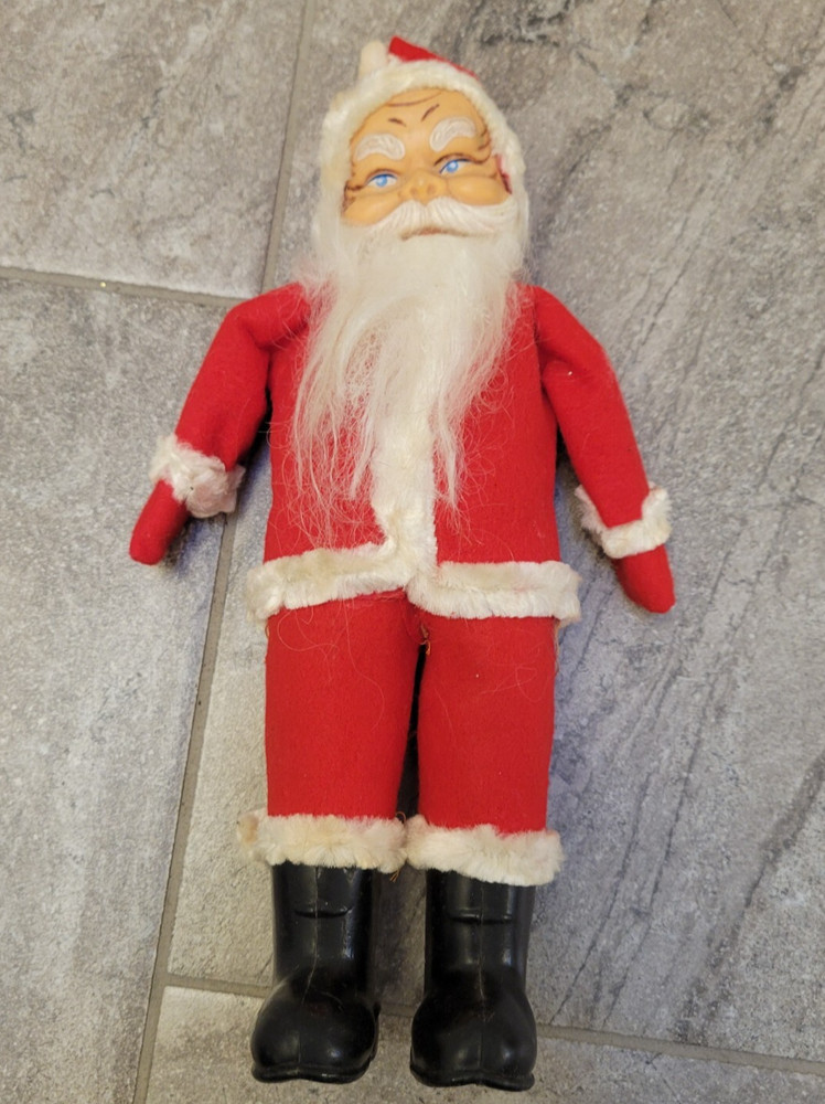 vtg Rubber Face Santa Made In Japan Black Boots 11” Felt Vintage