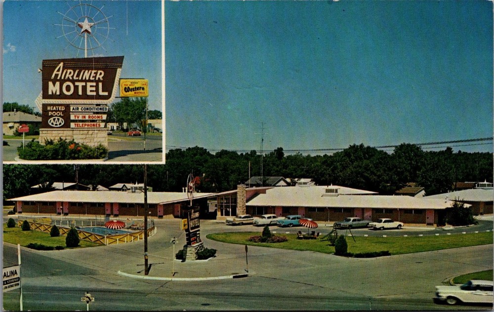 Airliner Motel Salina Kansas Vintage Postcard 1960s Best Western AAA Pool