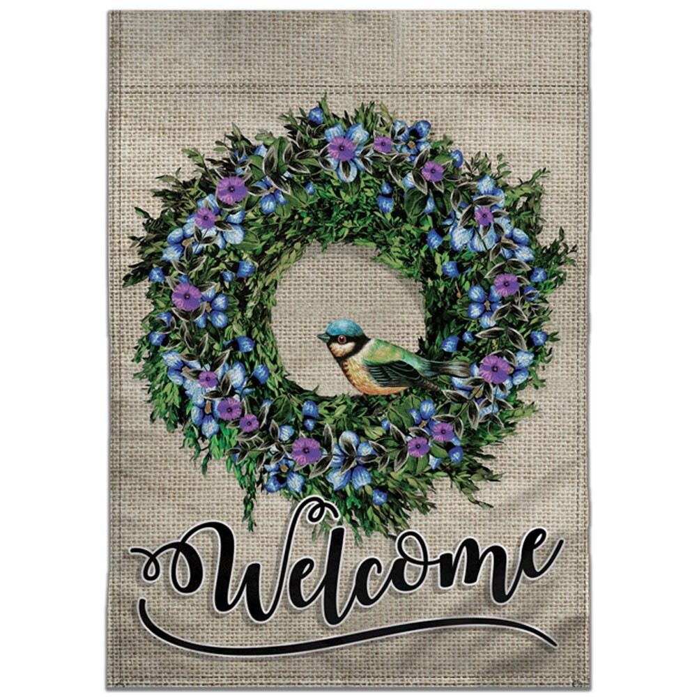 Welcome (Wreath Bird) Garden Flag 12x18in Double-Sided Spring Flag Yard Porch