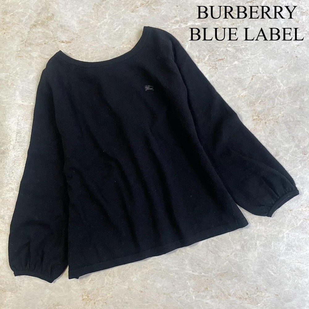 Burberry Blue Label Cashmere Blend Bow Neck Knit Sweater Black Size M
