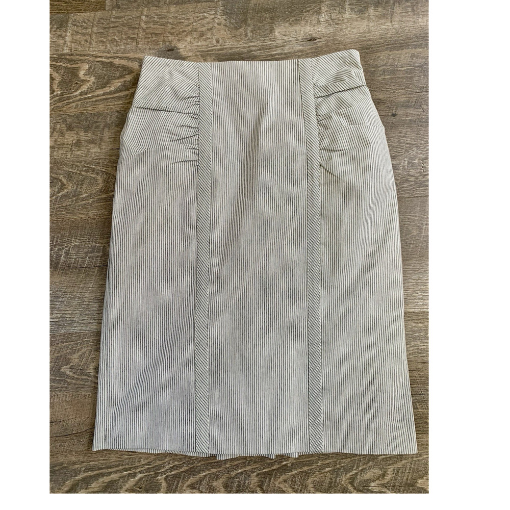 Nanette Lepore Cotton Pin Striped Pencil Skirt Black White Lined 8