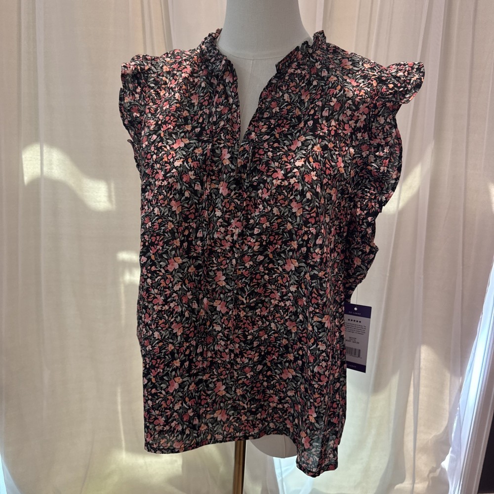 NWT BB Dakota Steve Madden Black Ditsy Floral Ruffle Sleeveless Top Size XXL