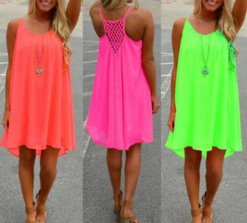 Womens Summer Chiffon Beach Wear Bikini Cover Up Kaftan Boho Swing Sun Dress Us